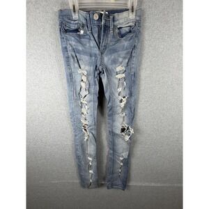 Mudd Jeans Womens 0 Light Wash Blue Low Rise Skinny Distressed Ripped Denim